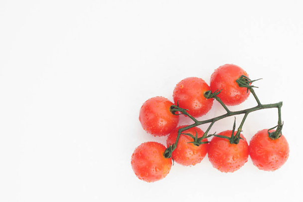 Tomates de cereja maduros em um galho em um fundo branco
 - Foto, Imagem