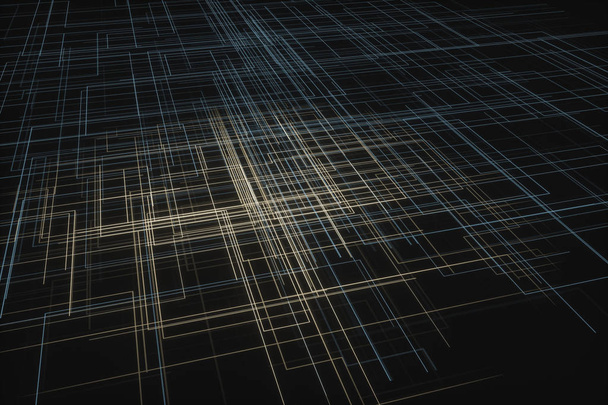 Świecące duże linie danych i tło technologiczne, renderowanie 3D. - Zdjęcie, obraz
