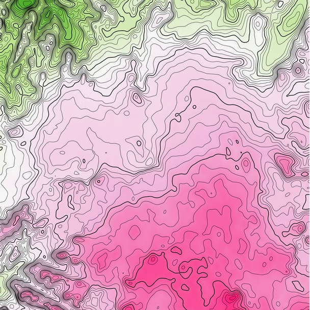Green-pink topographical map with contour lines - Photo, Image