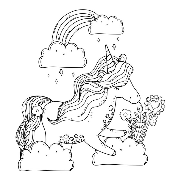 manzara gökkuşağı ile güzel küçük Unicorn - Vektör, Görsel