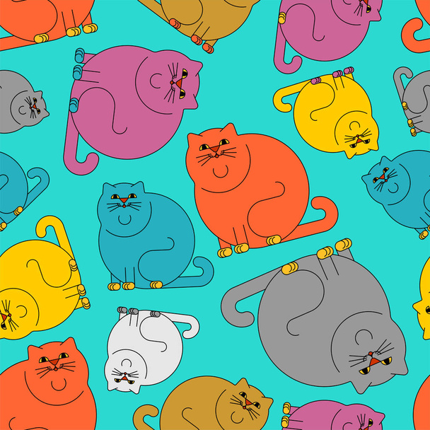 Fat cat pattern seamless. thick Pet background. vector illustrat - Vector, Image