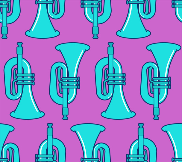 Patrón de trompeta sin costuras. Fondo del instrumento musical. Cuerno v
 - Vector, imagen