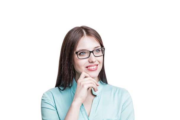 Smiling young woman in glasses, isolated - Foto, Imagen