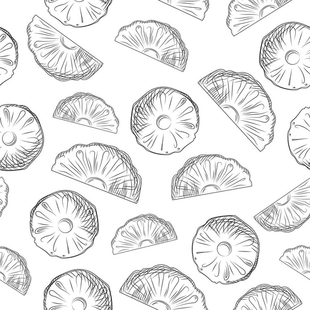 Pineapple fruit slices sketch seamless pattern. Exotic tropical fruit backdrop. - Διάνυσμα, εικόνα