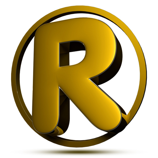 Pismo R 3D złoto 3D renderowania na białym tle. (ze ścieżką przycinającą). - Zdjęcie, obraz