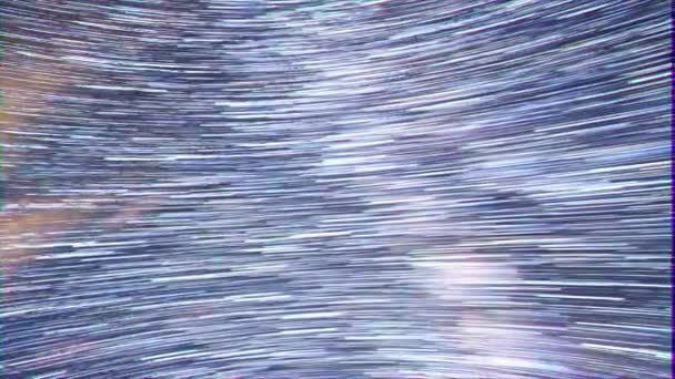 Glitch-effect. Sporen van sterren in de vorm van lijnen. Maan stijgen. Plateau Kara-say (3,800 m.) Kirgizië. Time lapse. Video - Video