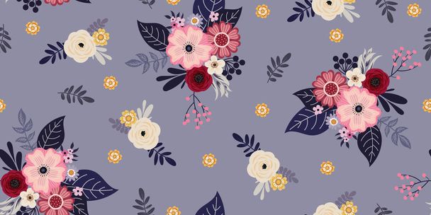 Seamless pattern with cute small flowers for summer dress in retro style - ベクター画像