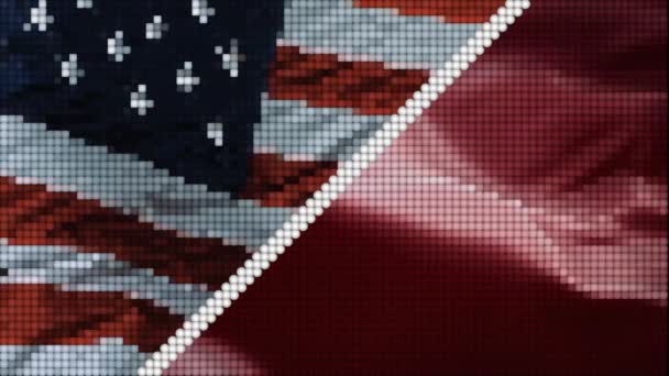 Handshake. Meerdere neemt. VS en China vlag op LED achtergrond. - Video