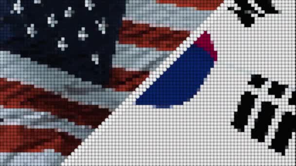 Un apretón. Varias tomas. Bandera de Estados Unidos y Corea sobre fondo led
. - Imágenes, Vídeo