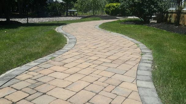 brick paver walkway in home backyard - Photo, Image