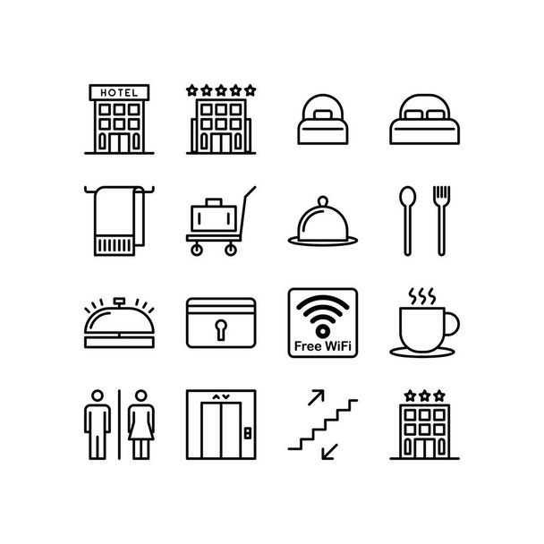 Set di icone dell'hotel. vettore illustrazione linea nera isolato su sfondo bianco
 - Vettoriali, immagini