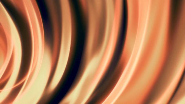 Abstract golden silky waves flowing slowly and shimmering on black background. Animation. Orange and yellow soft bow shaped stripes moving in sun flares. - 写真・画像