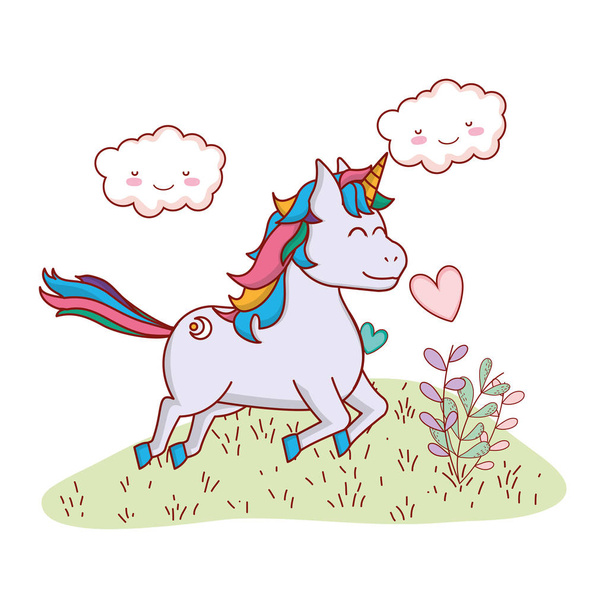 unicorn in een tuin - Vector, afbeelding
