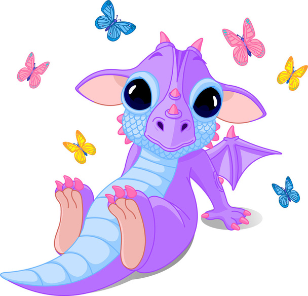 Cute sitting baby dragon - Vector, afbeelding