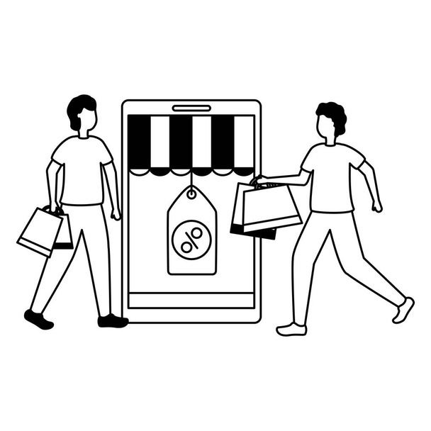 人々の買い物バッグコマースコンセプト - ベクター画像