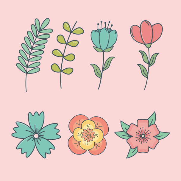 set of flowers decorative icons - Vektori, kuva