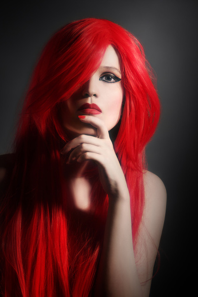 Red hair woman hairstyle portrait - Fotoğraf, Görsel