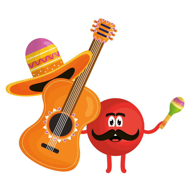 Mexicaans Emoji-personage met gitaar - Vector, afbeelding