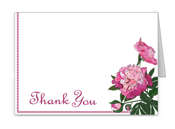 ピオニーの花を持つ水平カード。招待、おめでとう、注意のサイン。ベクトル - ベクター画像