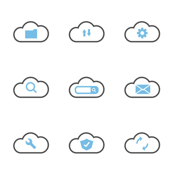 pilvi teknologiajärjestelmä yksinkertainen tasainen kuvakkeet
 - Vektori, kuva