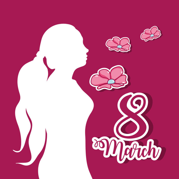 woman silhouette with flowers and fucsia background - Vector, Image