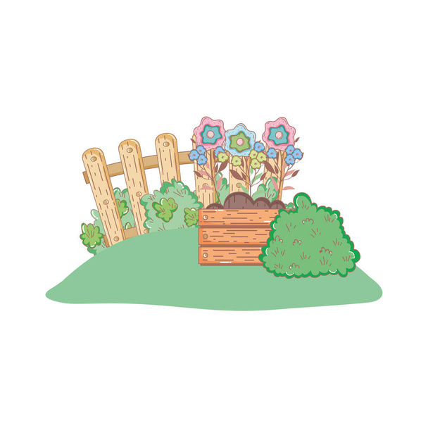 フェンスと花を持つ庭の茂み - ベクター画像