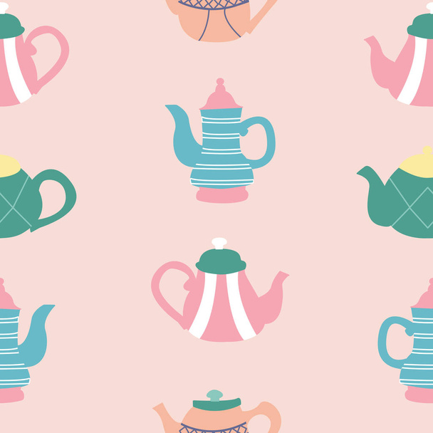 Tea pots in a seamless pattern design - Vector, Image