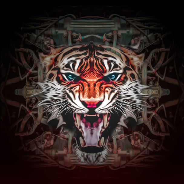 abstract illustration with angry tiger face - Photo, Image