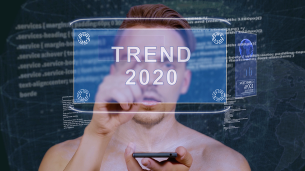 Mann interagiert hud Hologramm Trend 2020 - Filmmaterial, Video