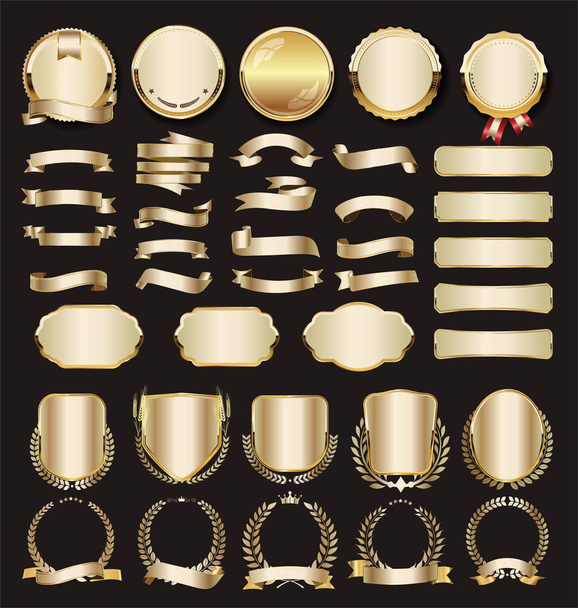 Collezione di elementi di design dorati di lusso etichette distintivi e allori
  - Vettoriali, immagini