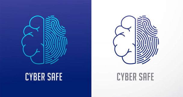 Logo de exploración de huellas dactilares, privacidad, icono del cerebro humano, seguridad cibernética, información de identidad y protección de la red. Icono del vector
 - Vector, imagen