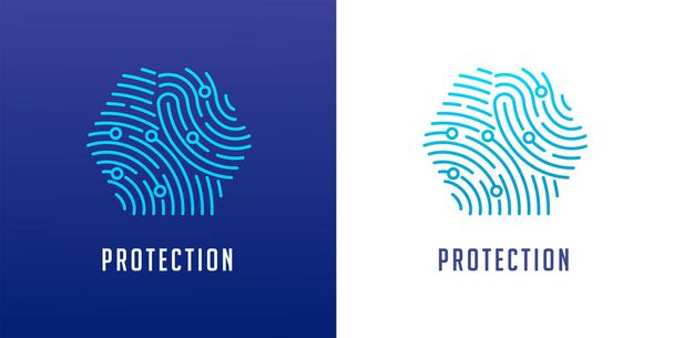 Ujjlenyomatvizsgálat logó, adatvédelem, számítógépes biztonság, azonosítási információk és hálózati védelem. Vektorikon - Vektor, kép