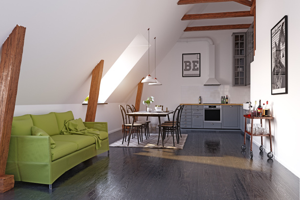 moderne loft keuken interieur design.  - Foto, afbeelding