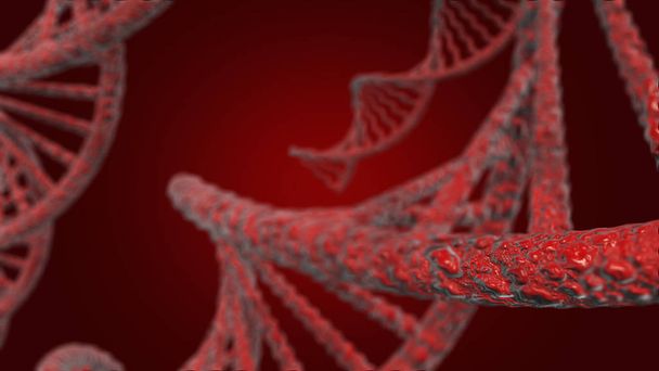 Illustration D N A or (Deoxyribonucleic Acid), 3D model on a red background - Photo, Image
