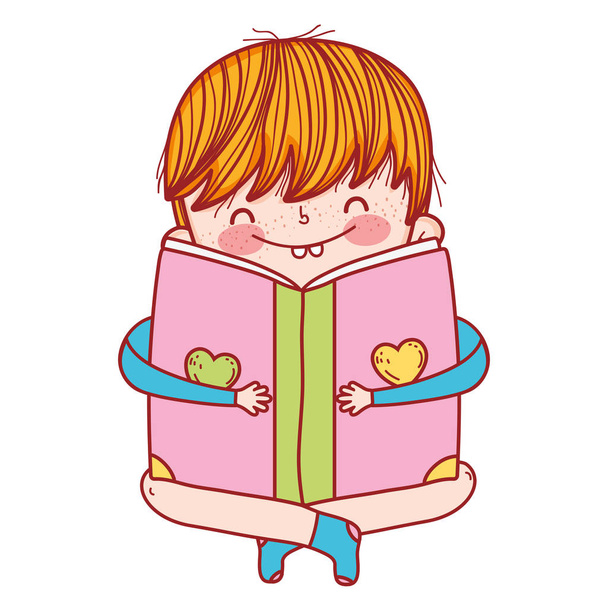 happy little boy reading book - Vector, Image