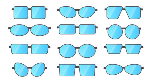 Vector illustration of frameless glasses. Flat icon set of readi - Vector, Image