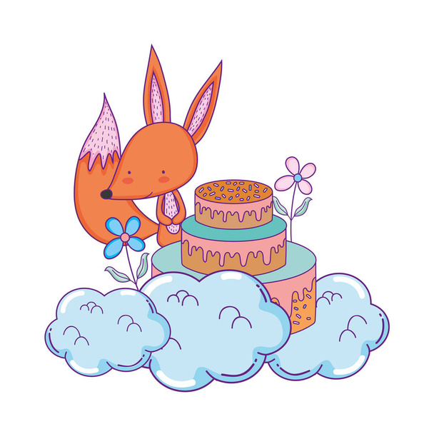 roztomilý a malé fox s sladký dort - Vektor, obrázek