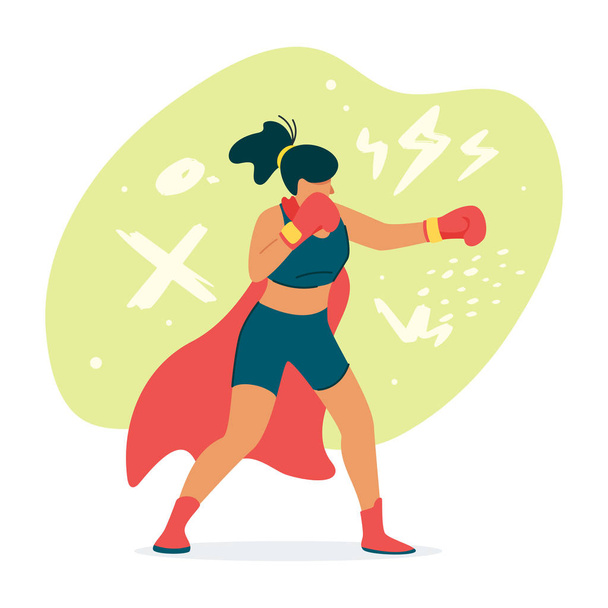 Женщина боксер, боец в накидке плоский вектор иллюстрации
 - Вектор,изображение