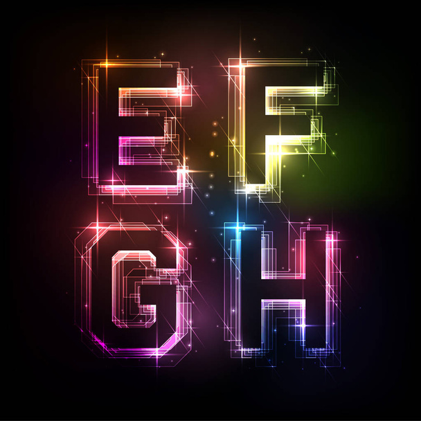 Neon alphabet. Bright sparkling letters. - Vetor, Imagem