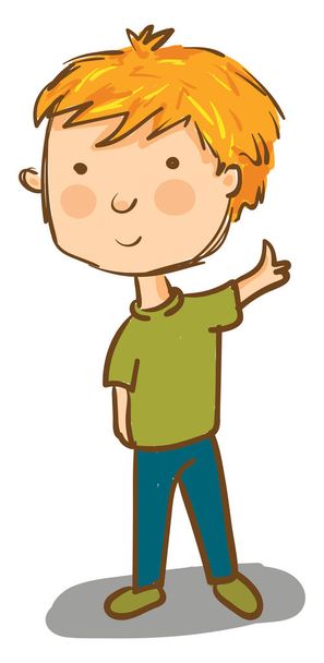 Een kleine jongen in een groen shirt, vector of kleur illustratie. - Vector, afbeelding