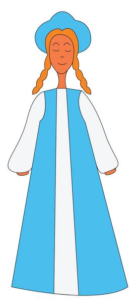 A happy girl in a national dress, vector or color illustration. - Vector, Image