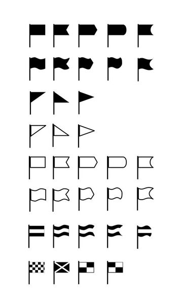 Set of 35 flat silhouette flags of different shapes and configur - Vektör, Görsel