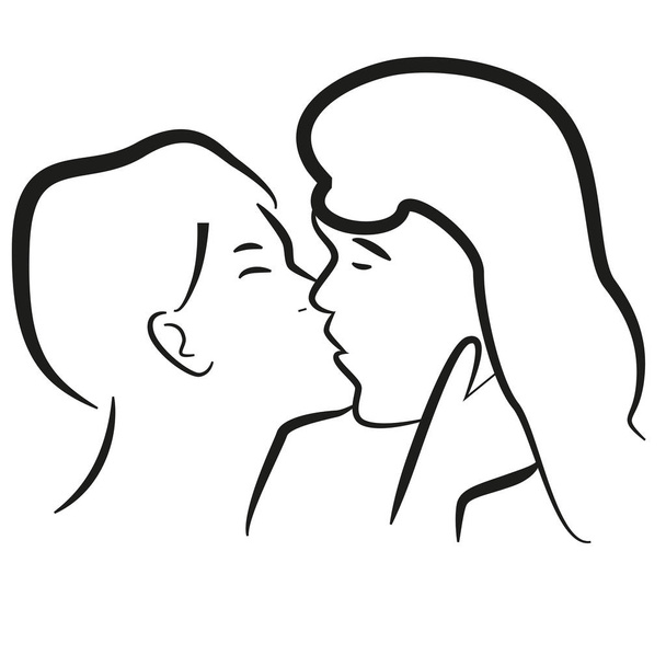 Gentle kiss of two people in love. - Vector, imagen