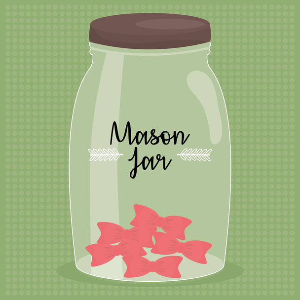 Mason jar glas met deksel en bloemen - Vector, afbeelding