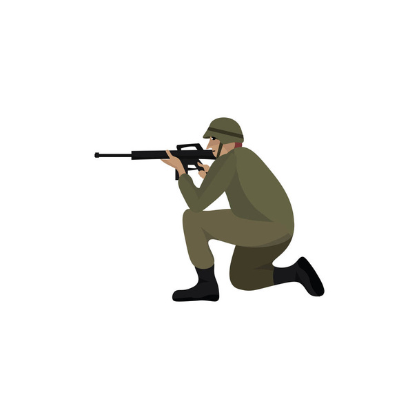 Soldier with a rifle, illustration, vector on white background. - Vektori, kuva
