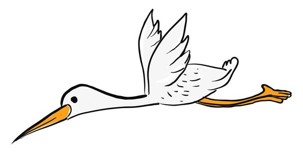 Flying stork, illustration, vector on white background. - Vector, Image