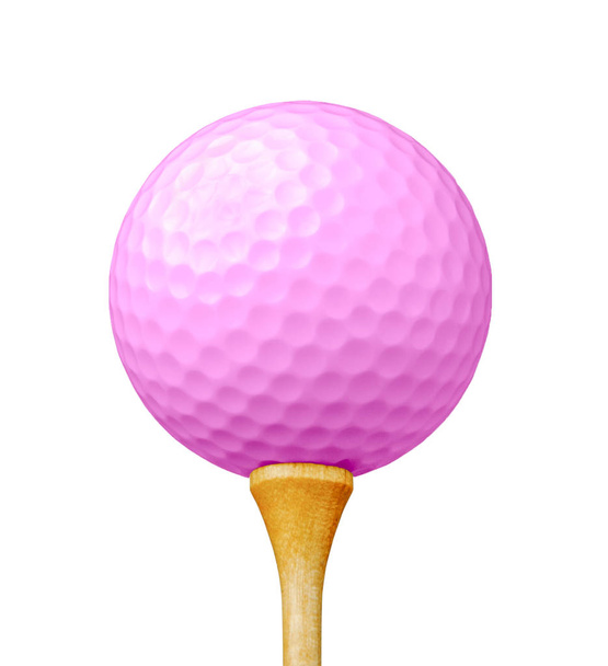 Vaaleanpunainen golfpallo Tiellä Eristetty valkoisella taustalla
 - Valokuva, kuva
