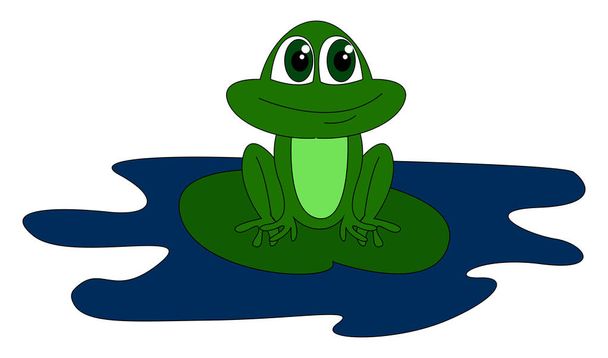 Cute zielona żaba, ilustracja, wektor na białym tle - Wektor, obraz