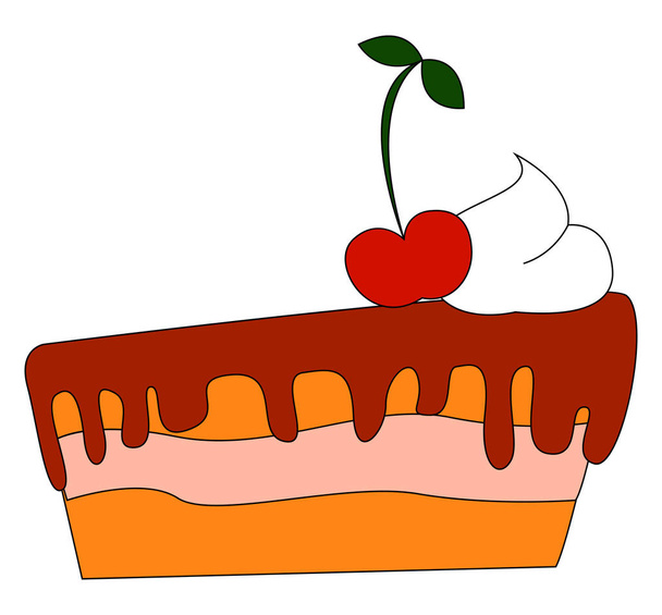 Cake with cherry, illustration, vector on white background - Вектор, зображення
