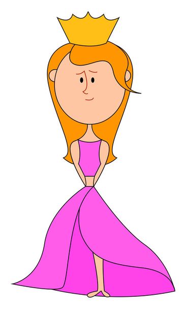 Princess in pink dress, illustration, vector on white background - Vector, Image